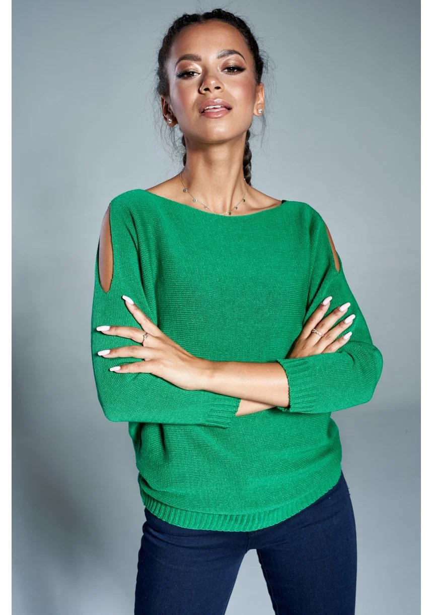 Sweter z bawełną A07 Zielony ILM