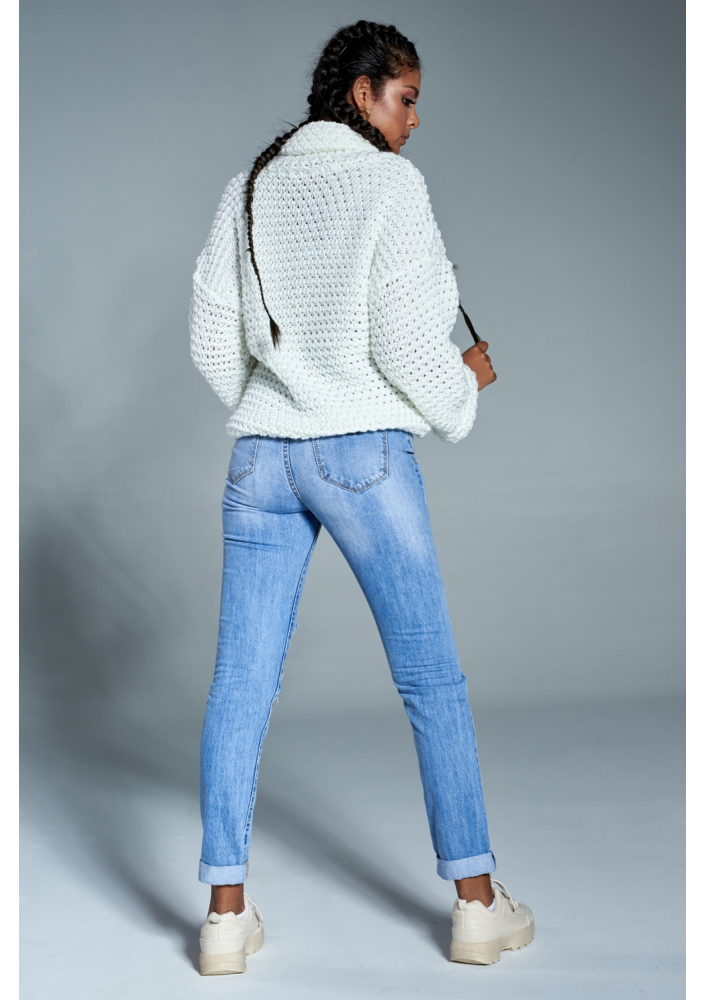 Sweter z golfem o grubym splocie A12 Kremowy ILM