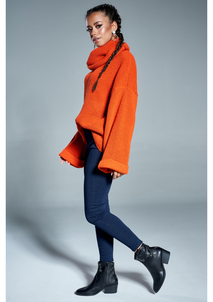 Sweter z golfem A17 Pomarańczowy ILM