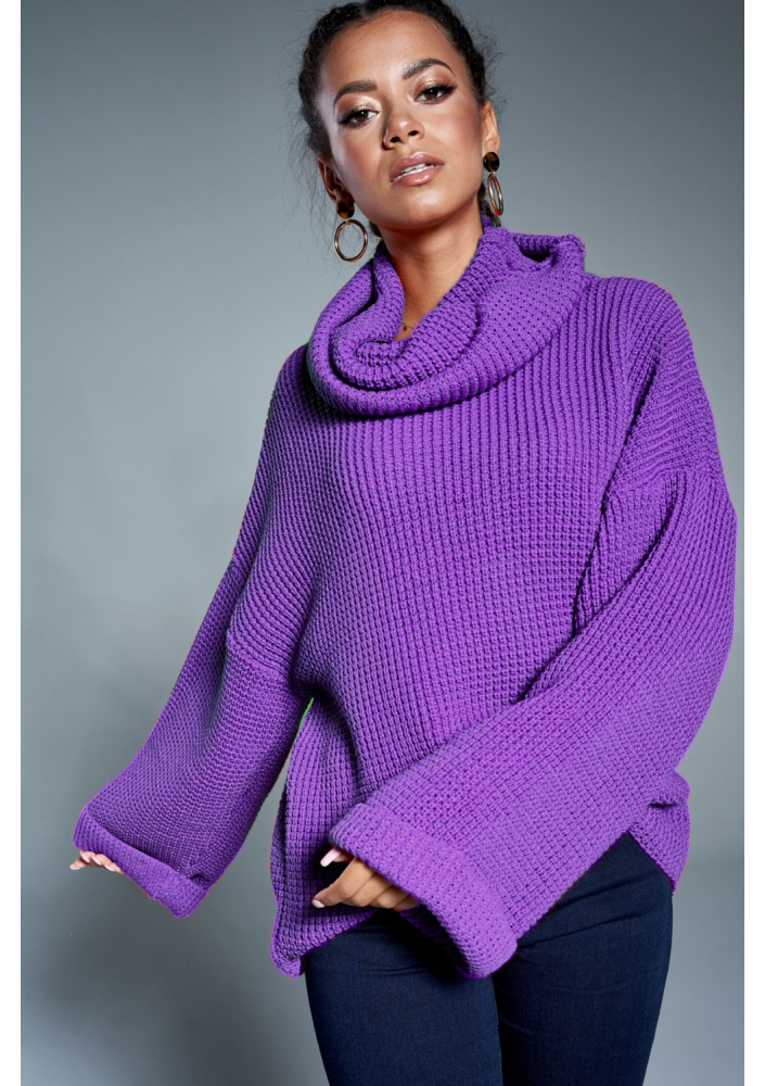 Sweter z golfem A17 Fioletowy ILM