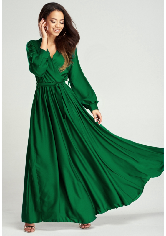 SUKIENKA MAXI Z SATYNY ZIELONA