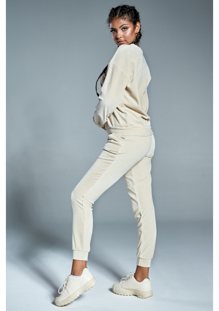 Spodnie z weluru Beżowe ILM