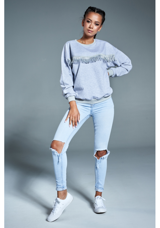 Bawełniana bluza z frędzlami Szara ILM