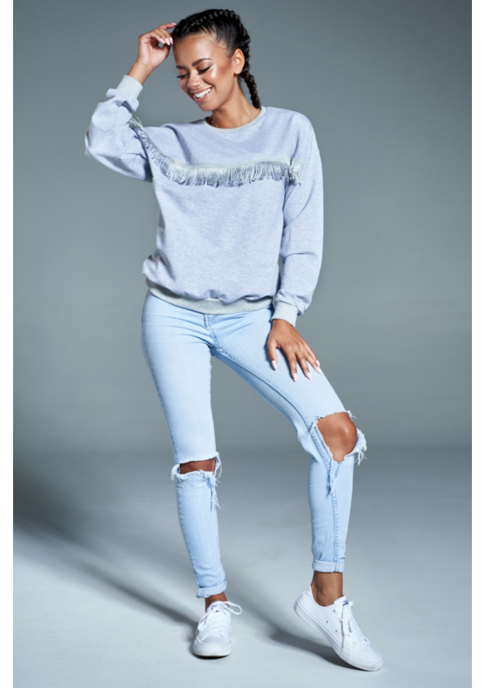 Bawełniana bluza z frędzlami Szara ILM