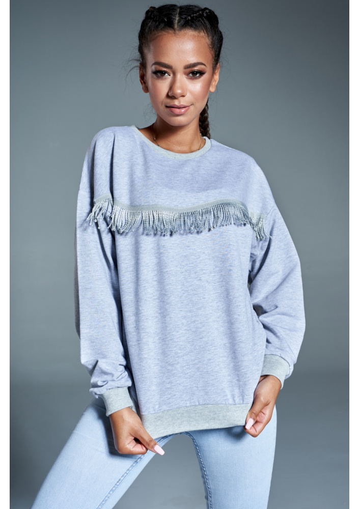Bawełniana bluza z frędzlami Szara ILM