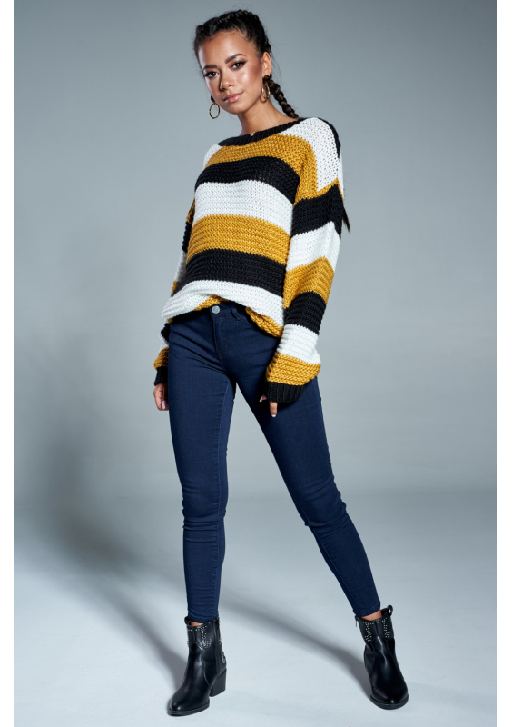 Sweter w paski A09 Musztardowy ILM
