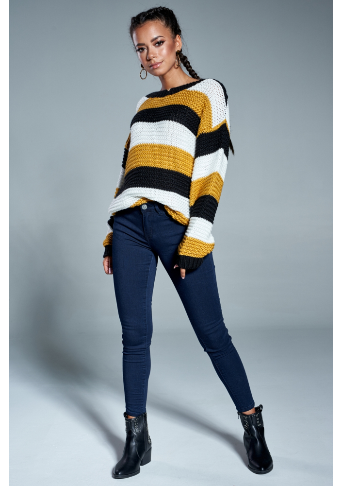 Sweter w paski A09 Musztardowy ILM