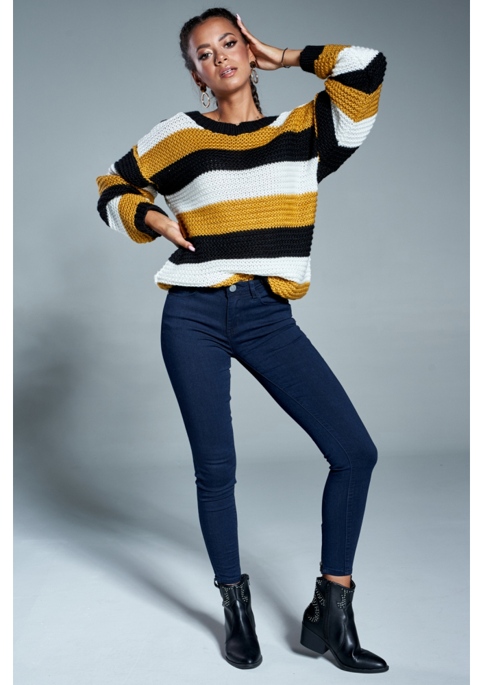 Sweter w paski A09 Musztardowy ILM