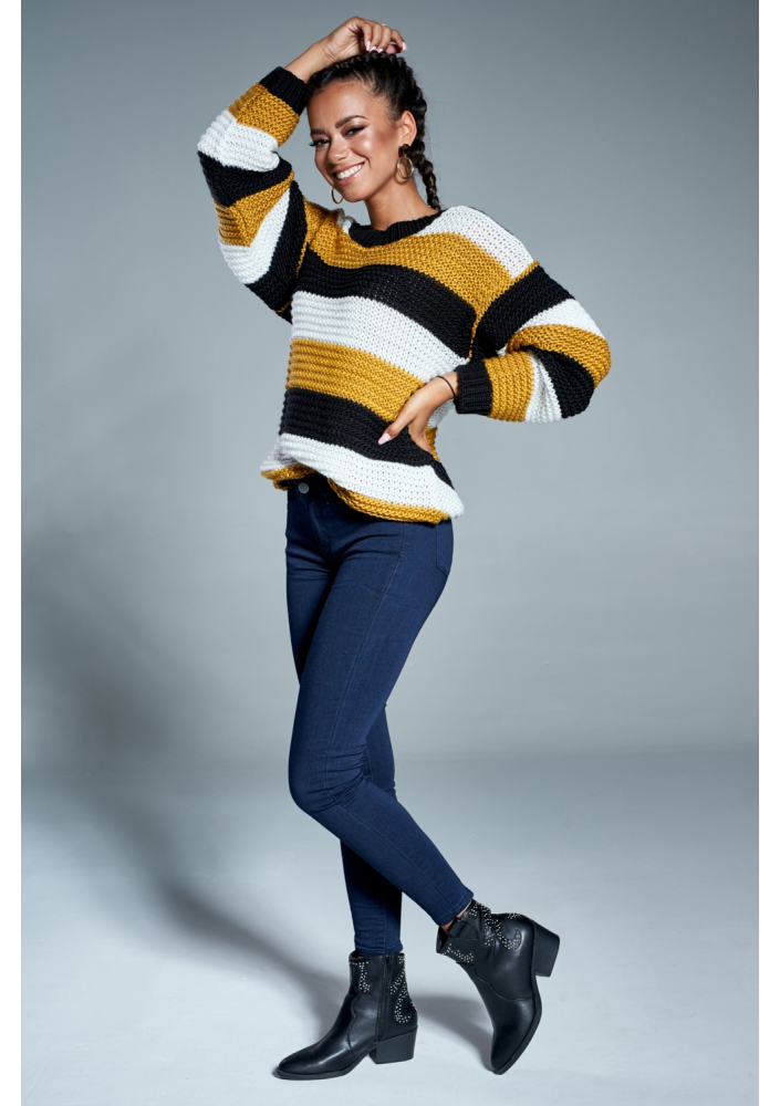 Sweter w paski A09 Musztardowy ILM