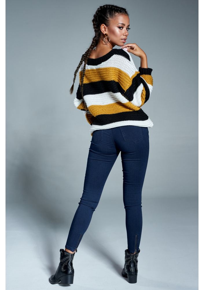 Sweter w paski A09 Musztardowy ILM