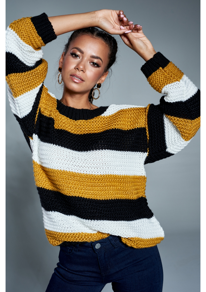Sweter w paski A09 Musztardowy ILM