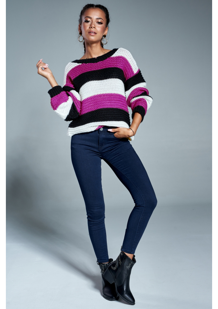 Sweter w paski A09 Amarantowy ILM