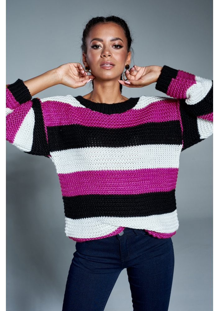 Sweter w paski A09 Amarantowy ILM