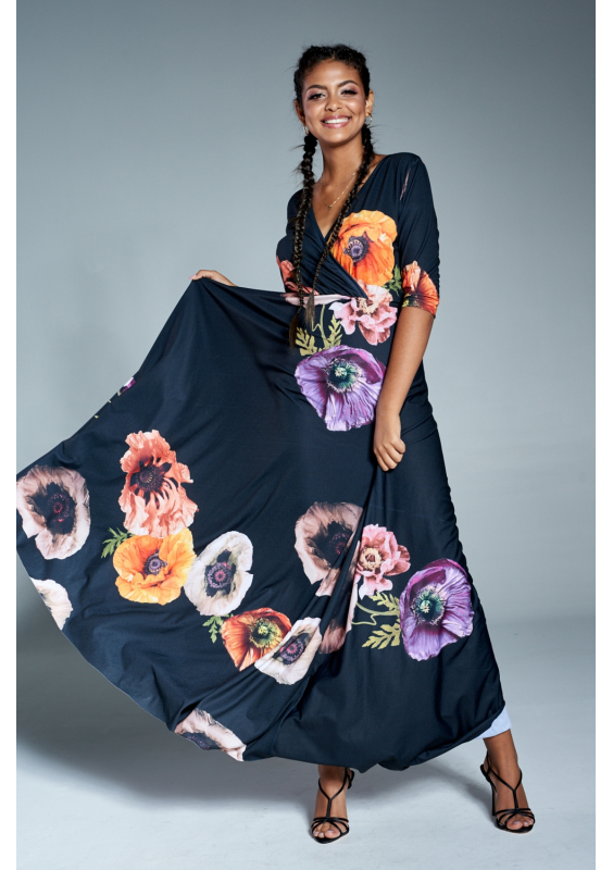 Jesienna sukienka maxi w kwiaty