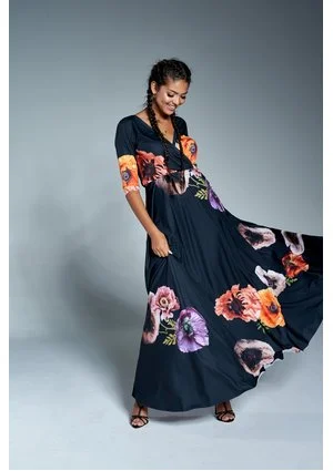Jesienna sukienka maxi w kwiaty
