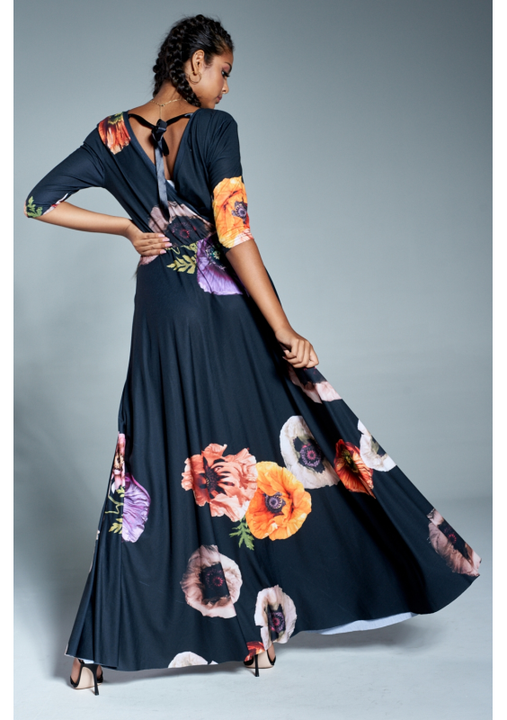 Jesienna sukienka maxi w kwiaty