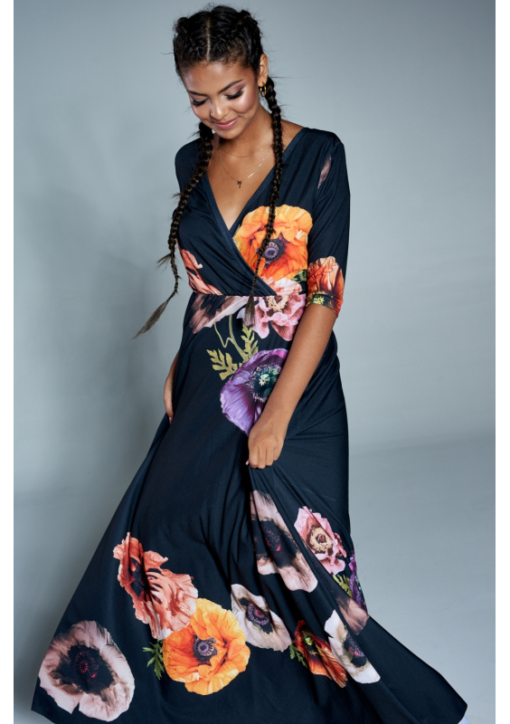 Jesienna sukienka maxi w kwiaty
