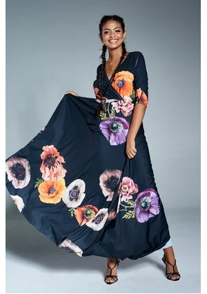 Jesienna sukienka maxi w kwiaty