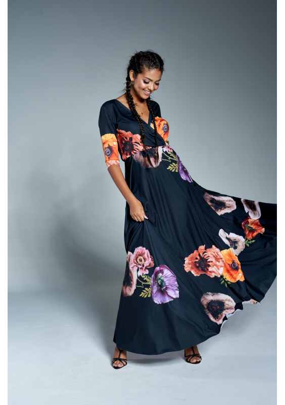 Jesienna sukienka maxi w kwiaty