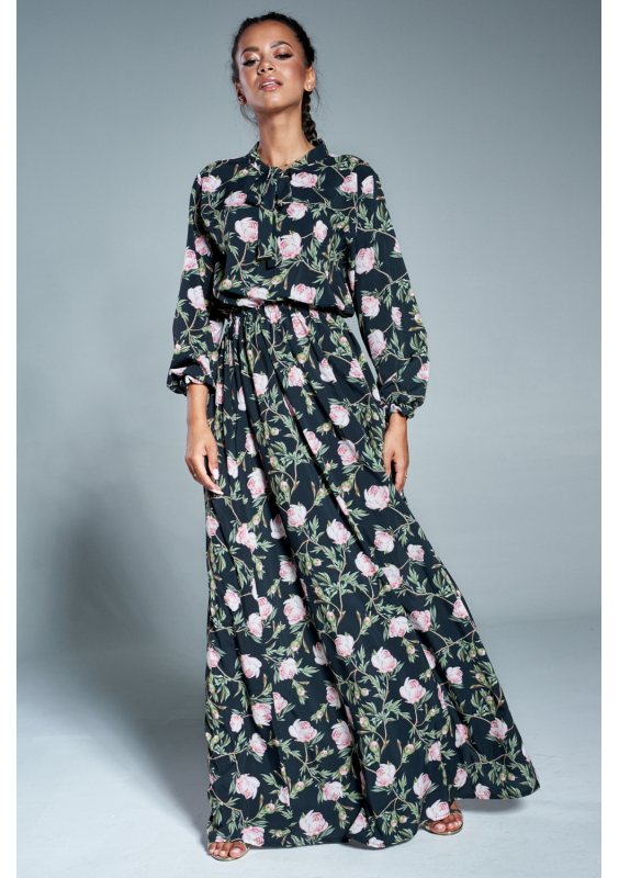 Sukienka w kwiaty z wiązaniem w dekolcie