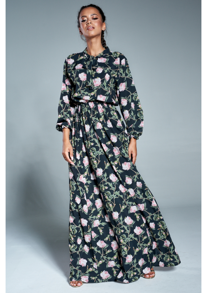 Sukienka w kwiaty z wiązaniem w dekolcie