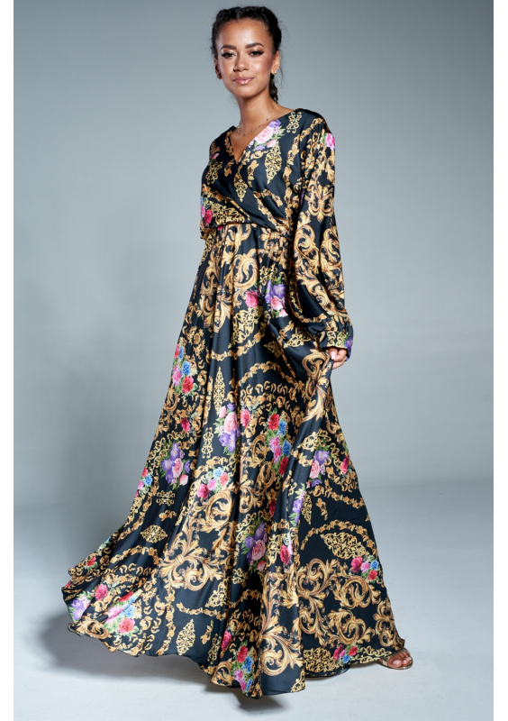 Kopertowa sukienka maxi ornament flower