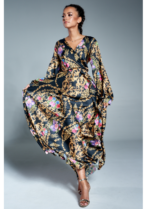 Kopertowa sukienka maxi ornament flower