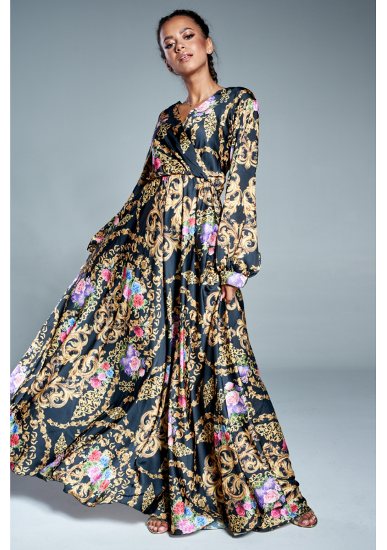 Kopertowa sukienka maxi ornament flower