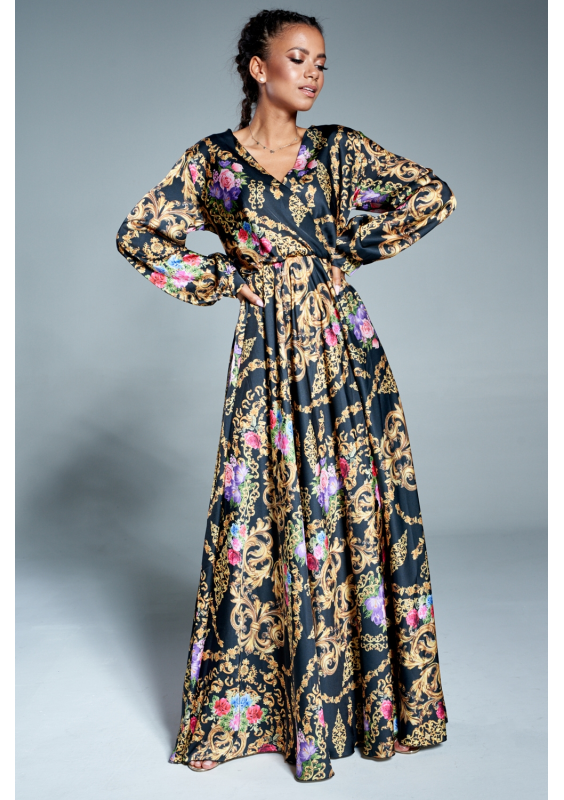 Kopertowa sukienka maxi ornament flower