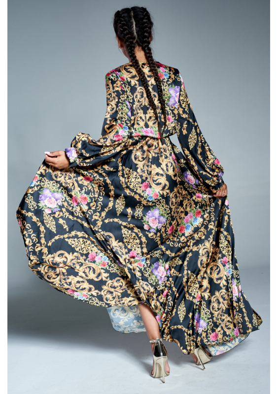 Kopertowa sukienka maxi ornament flower