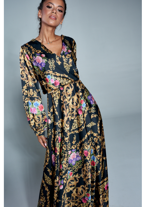 Kopertowa sukienka maxi ornament flower