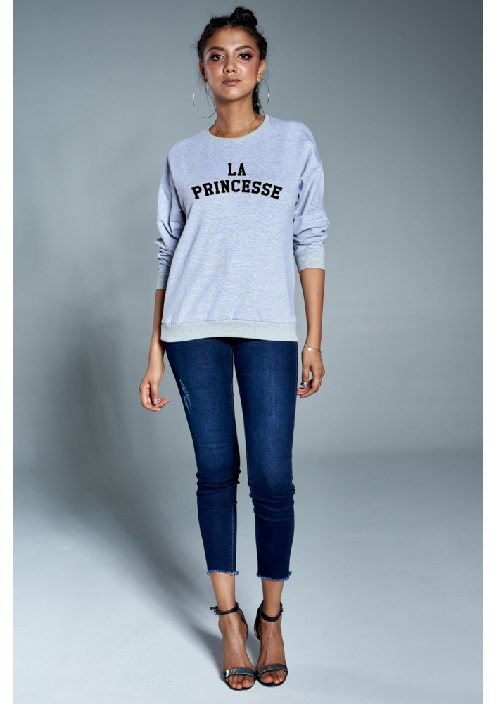 BAWEŁNIANA BLUZA "LA PRINCESSE " SZARA ILM