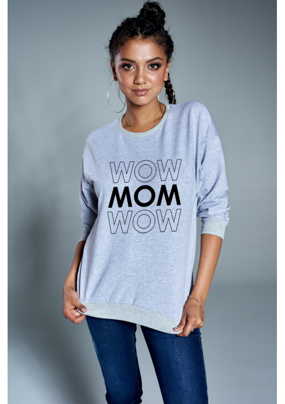 BAWEŁNIANA BLUZA "MOM MOM.." SZARA ILM