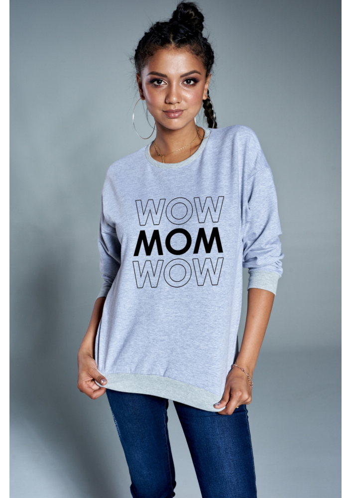 BAWEŁNIANA BLUZA "MOM MOM.." SZARA ILM