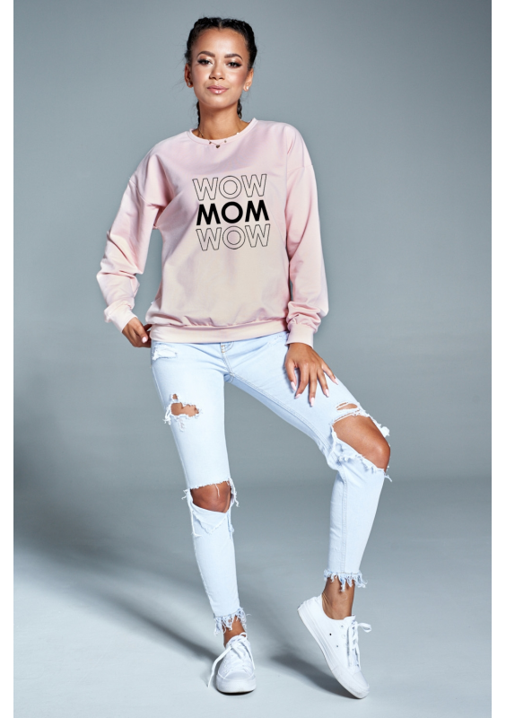 BAWEŁNIANA BLUZA "MOM MOM.." RÓŻOWA ILM