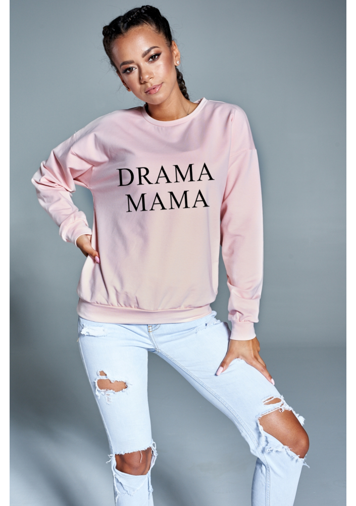 BAWEŁNIANA BLUZA "DRAMA MAMA" PUDROWA ILM