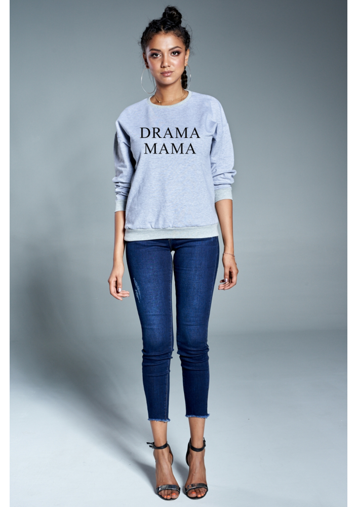 BAWEŁNIANA BLUZA "DRAMA MAMA" SZARA ILM
