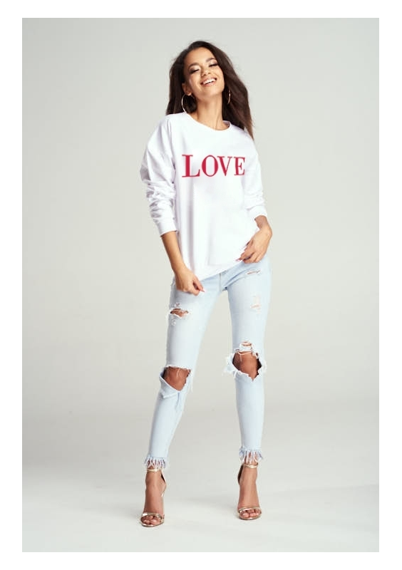 BAWEŁNIANA BLUZA "RED LOVE" BIAŁY ILM