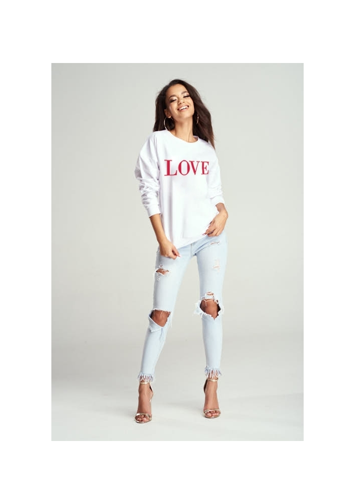 BAWEŁNIANA BLUZA "RED LOVE" BIAŁA ILM