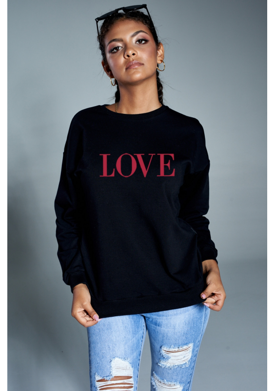 BAWEŁNIANA BLUZA "RED LOVE" CZARNA ILM