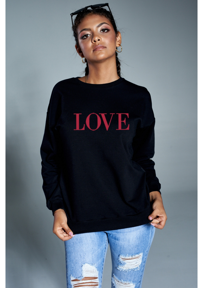 BAWEŁNIANA BLUZA "RED LOVE" CZARNA ILM