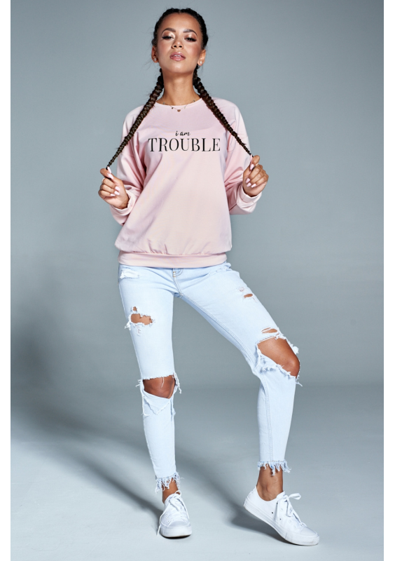 Bawełniana bluza "Im Trouble" pudrowa ILM