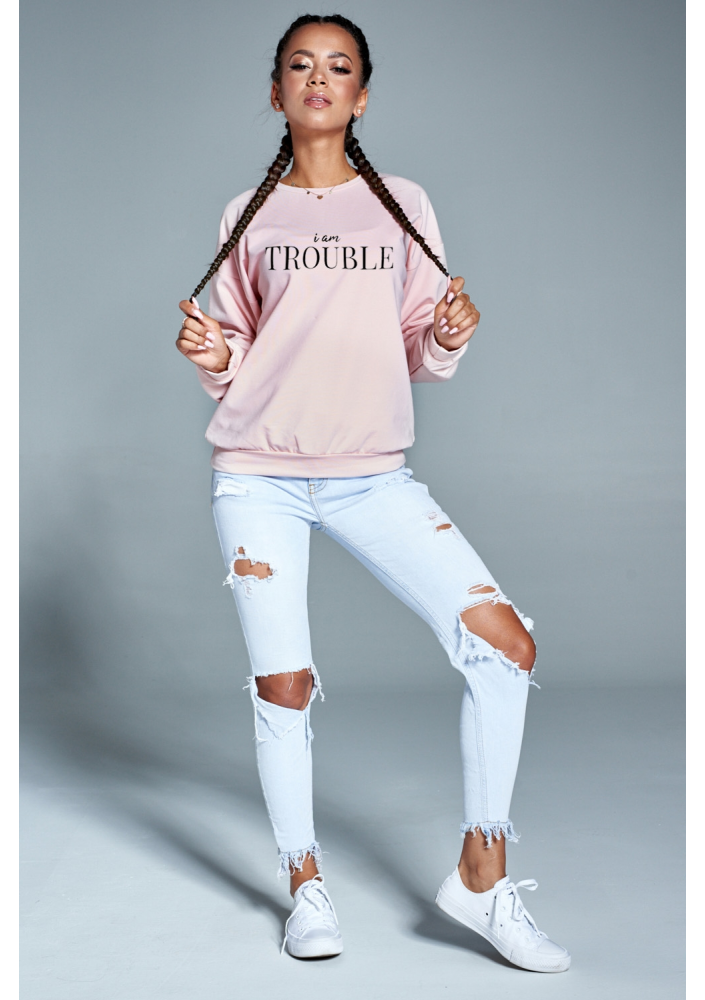 Bawełniana bluza "Im Trouble" pudrowa ILM