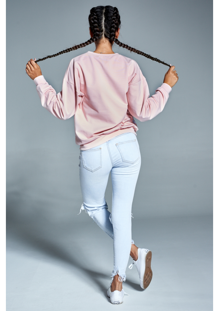 Bawełniana bluza "Im Trouble" pudrowa ILM