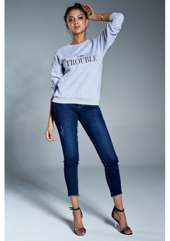 Bawełniana bluza "Im Trouble" szara ILM