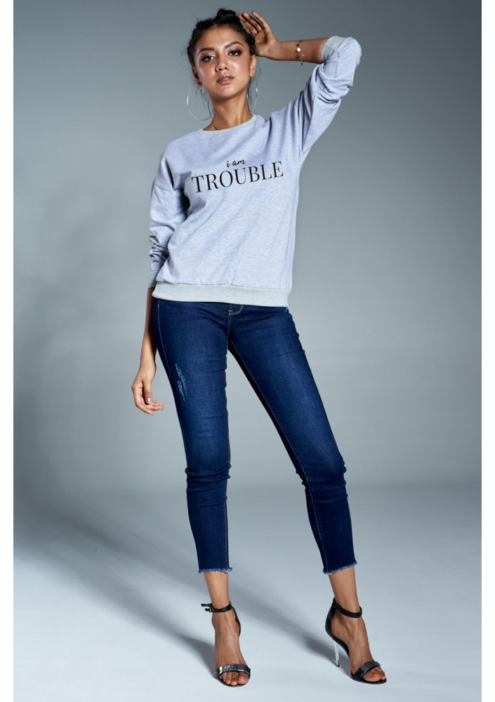 Bawełniana bluza "Im Trouble" szara ILM