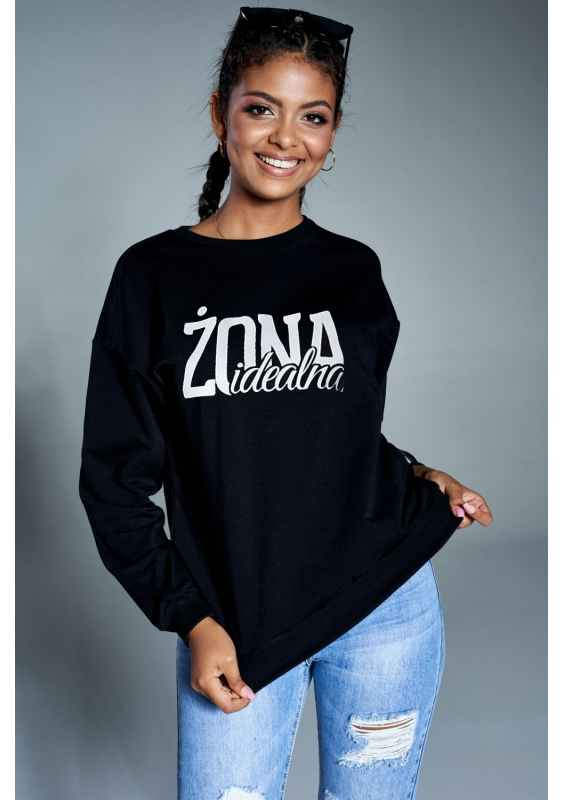 Bawełniana bluza "Żona idealna" czarna ILM