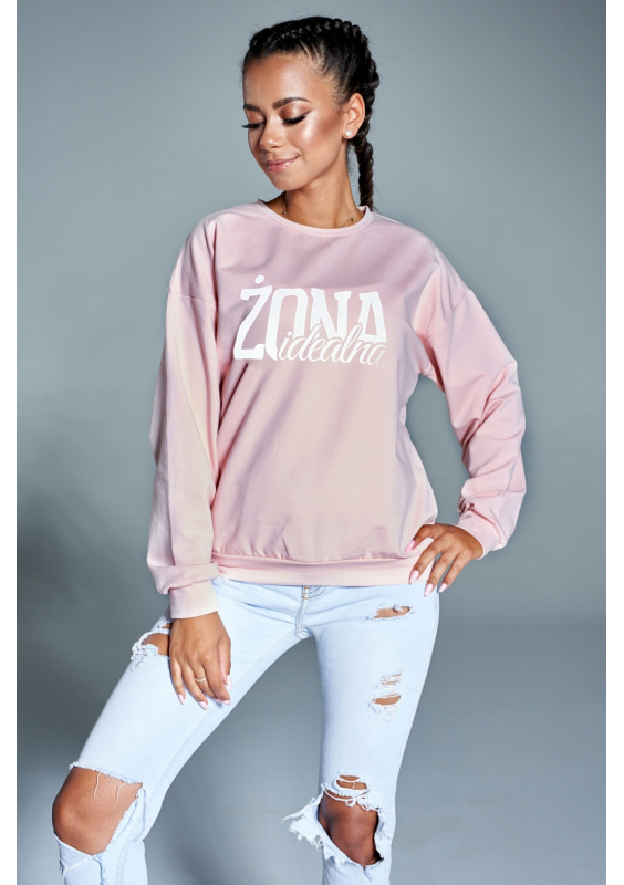 Bawełniana bluza "Żona idealna" pudrowa ILM