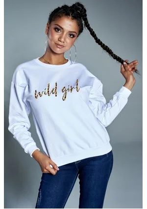 Bawełniana bluza "Wild girl" biała ILM