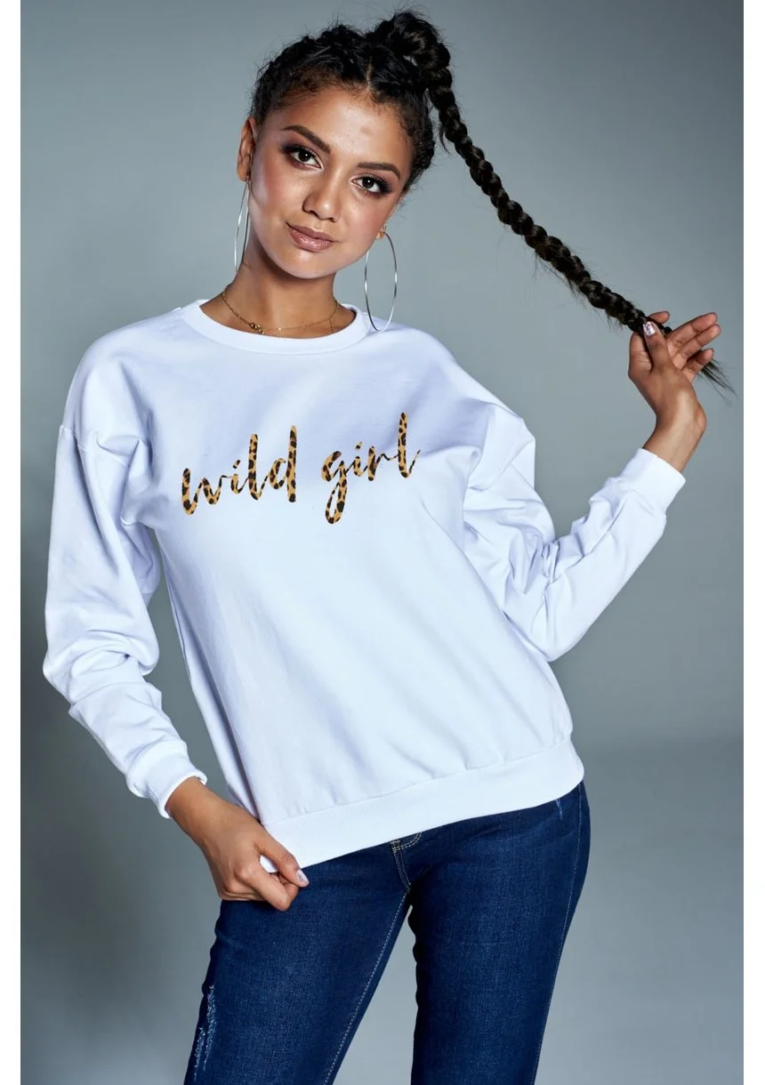 Bawełniana bluza "Wild girl" biała ILM